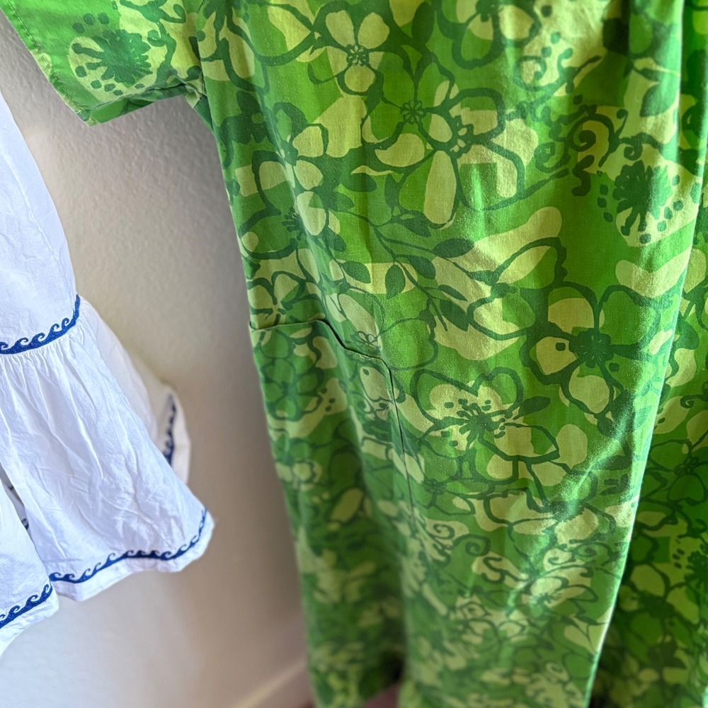 Anthony Richards Green Floral Muumuu Lounger Dress V-Neck Pockets Vintage Style - Picture 3 of 5